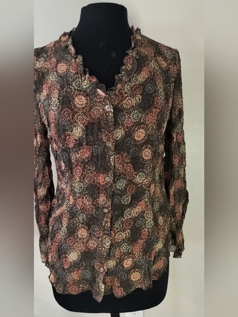 J. Jill Black Sheer Floral-Print Button Down Blouse